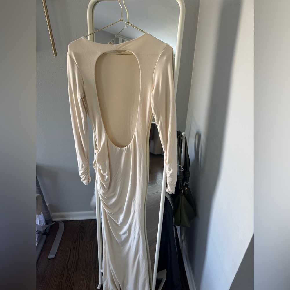 Oh Polly Modal Ruched Backless Maxi Dress in Ivory - Picture 4 of 8